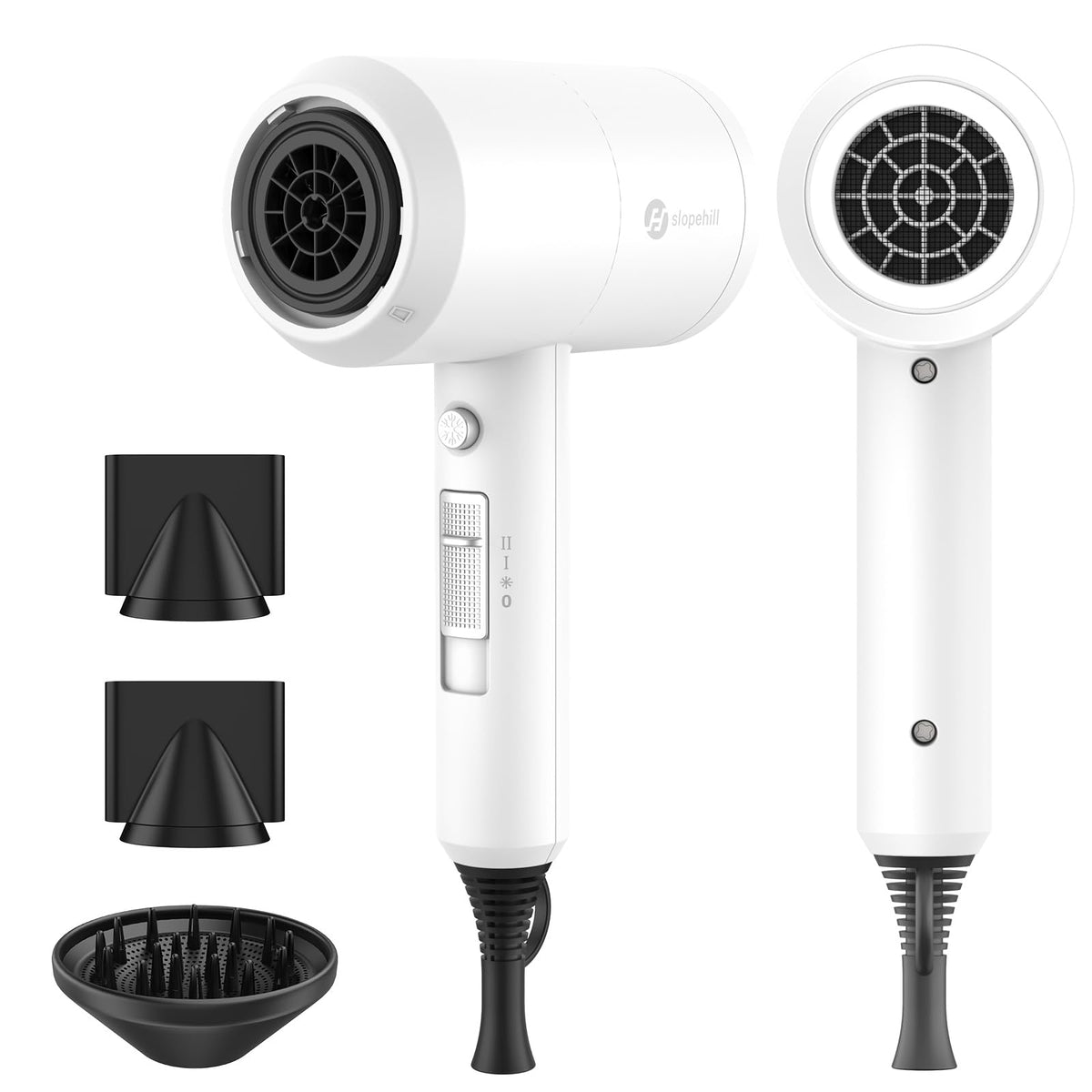 slopehill Professional Ionic Hair Dryer, Powerful 1800W Fast Drying Low Noise Blow Dryer with 2 Concentrator Nozzle 1 Diffuser Attachments for Home Salon Travel (Black)