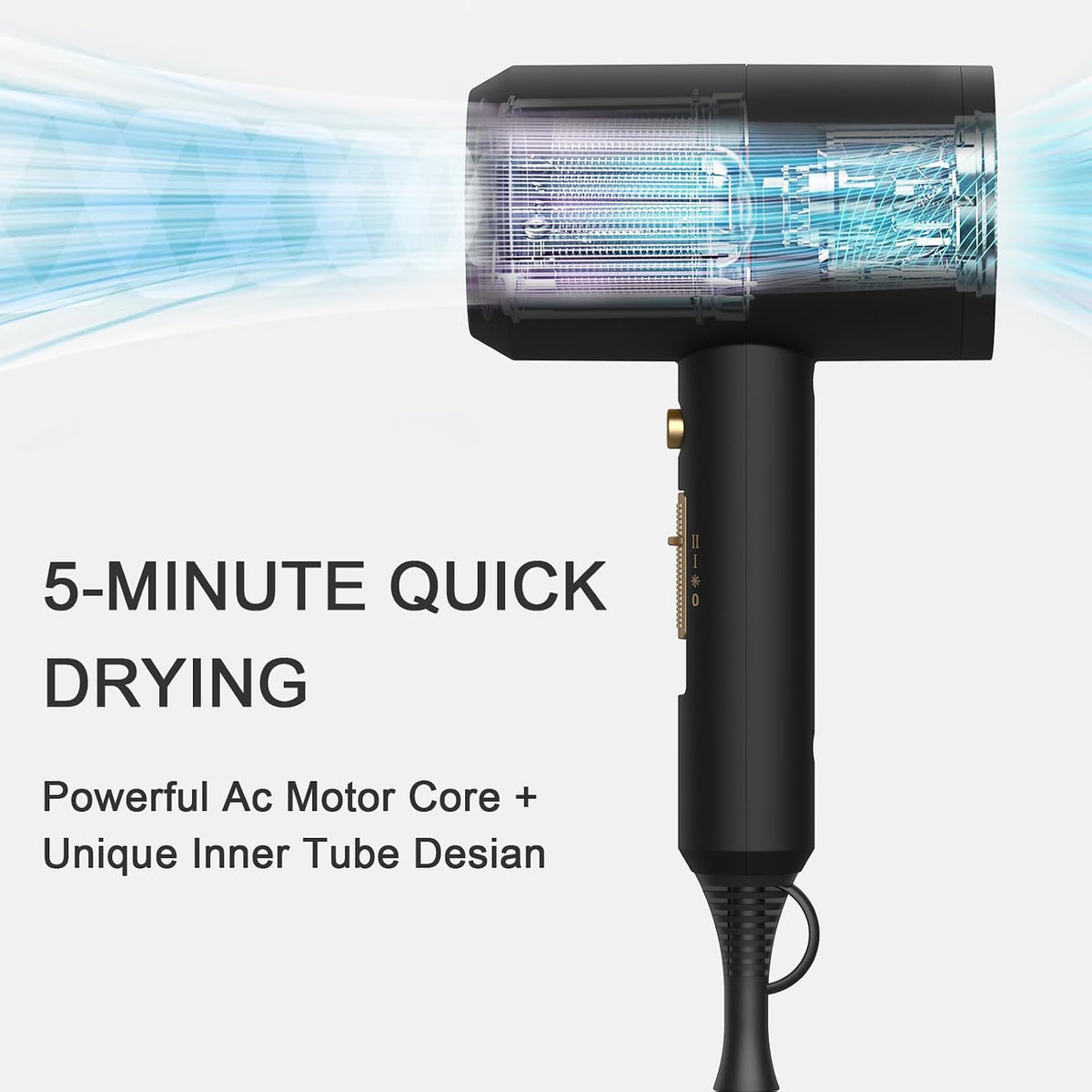 slopehill Professional Ionic Hair Dryer, Powerful 1800W Fast Drying Low Noise Blow Dryer with 2 Concentrator Nozzle 1 Diffuser Attachments for Home Salon Travel (Black)