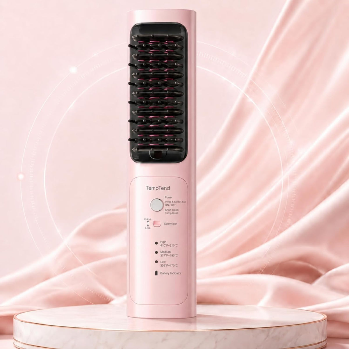 Cordless Hair Straightener Brush, Portable Straightener for Travel, Straightening Brush with Ionic Frizz Control, Fast Even Heating for On-the-Go Pro Styling, Aura Pink