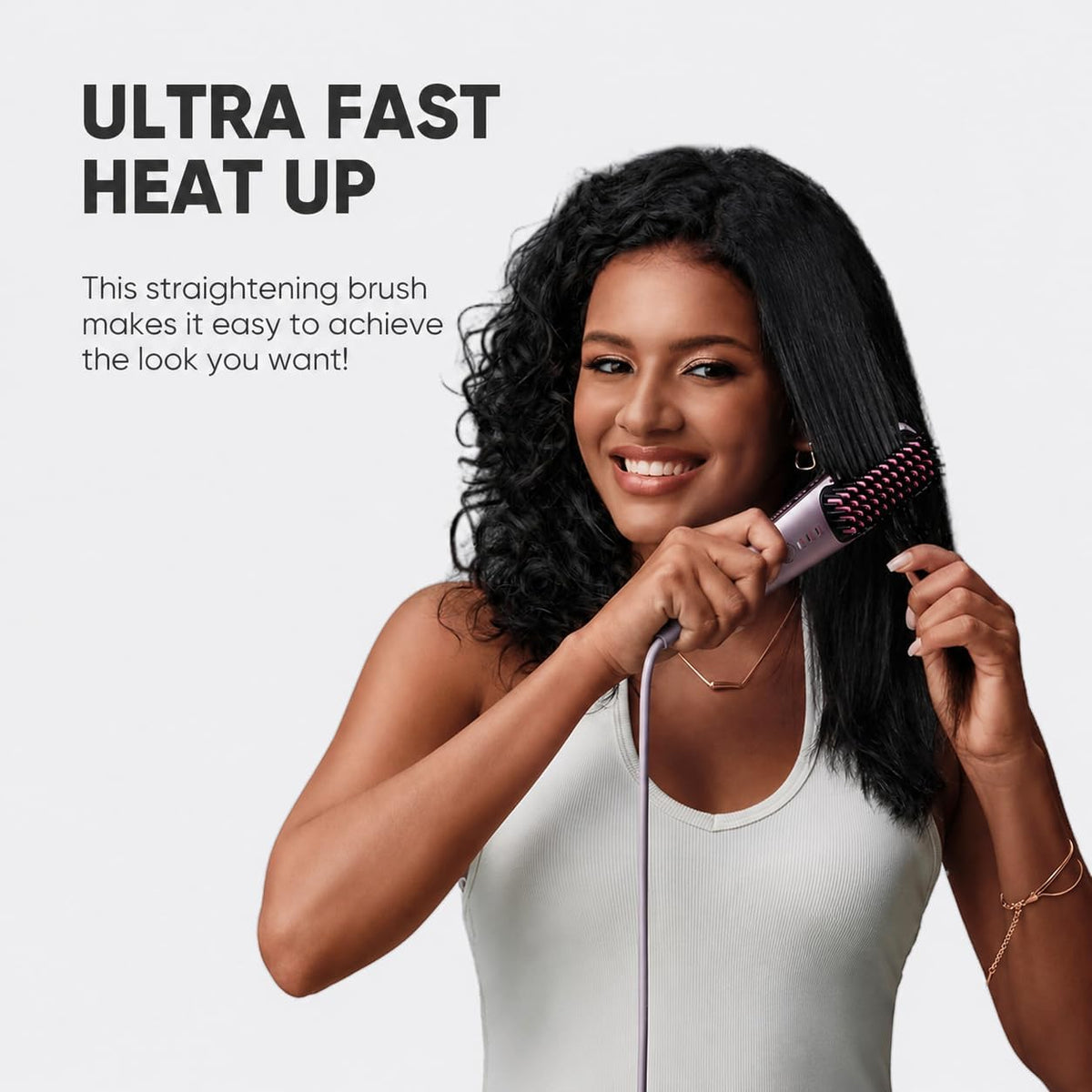 Mini Ionic Hair Straightener Brush, Rose Gold