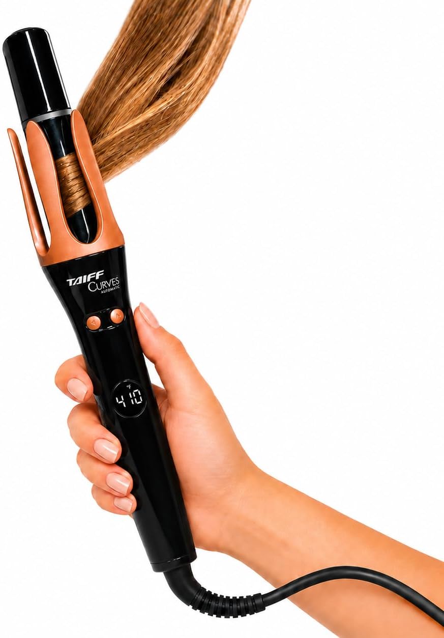 Taiff Automatic Curling Iron | 1¼" Rotating Barrel with Ion Technology | PTC Fast Heating | 3 Heat Settings 340°F–410°F | Dual Voltage Hair Curler for Smooth Frizz Free Long Lasting Curls