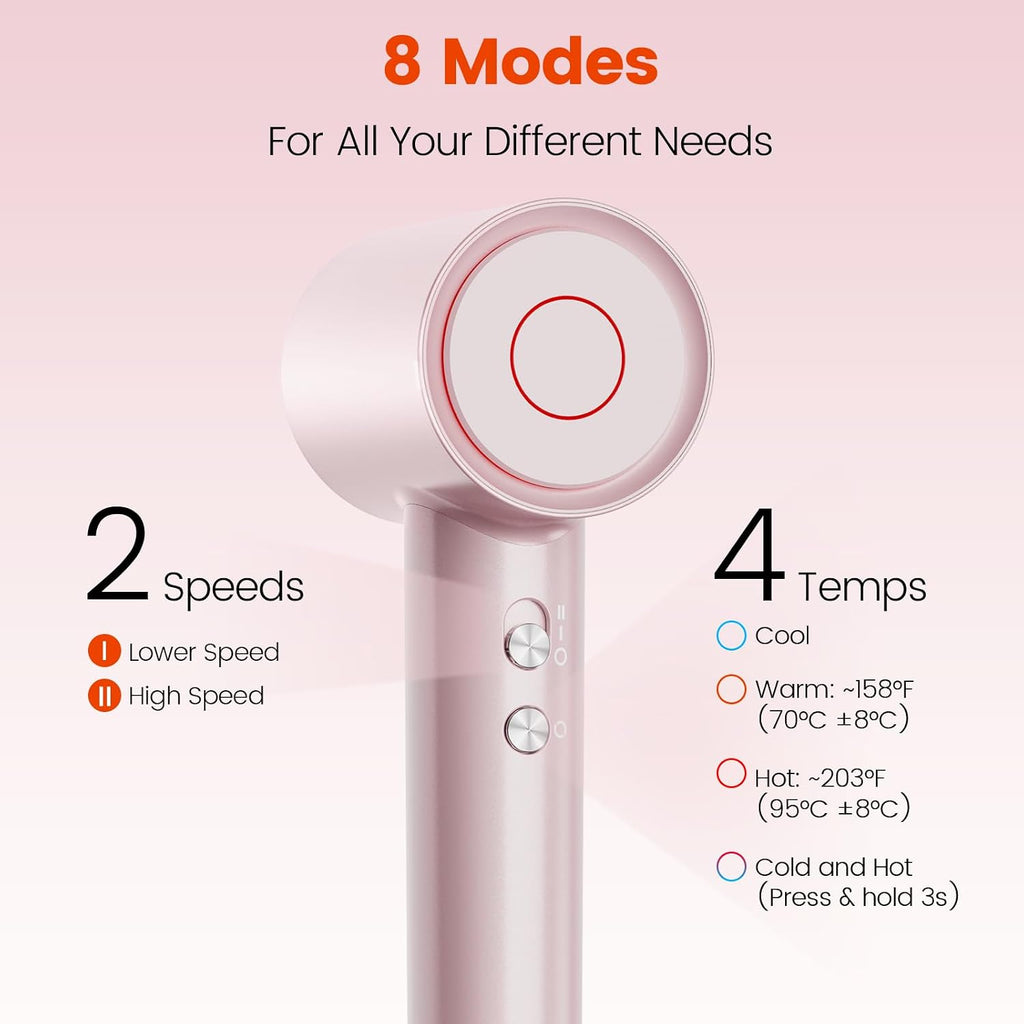 Hair Dryer, 160,000 RPM High-Speed Ionic Blow Dryer with Brushless Motor for Fast Drying, 500 Million Ions Frizz Control, Low Noise Hairdryer with Magnetic Diffuser & Nozzle for Curly Hair Home Travel