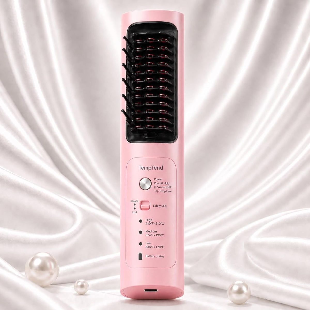 Cordless Hair Straightener Brush, Portable Hair Styler and Straightening Brush, 200M Negative Ions, 8000mAh Battery, Auto Shutoff and PD Fast Charging for Travel, Holiday Gift for Women, Luxe Pink