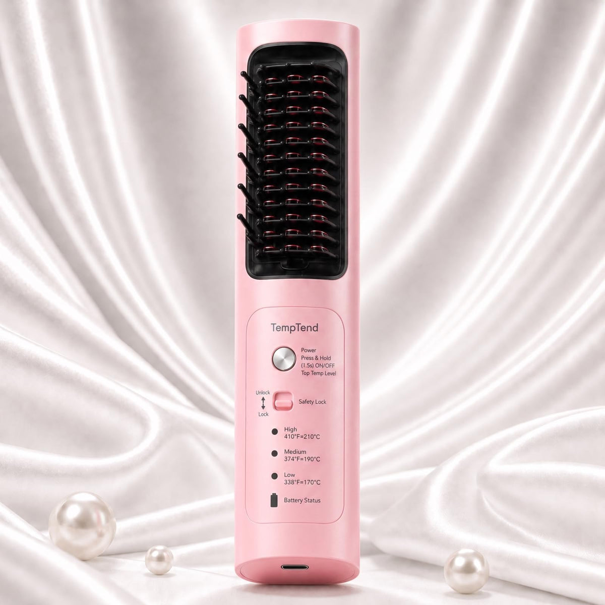 Cordless Hair Straightener Brush, Portable Hair Styler and Straightening Brush, 200M Negative Ions, 8000mAh Battery, Auto Shutoff and PD Fast Charging for Travel, Holiday Gift for Women, Luxe Pink