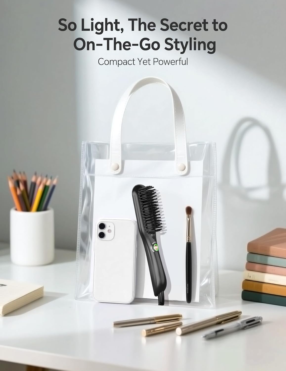 LANDOT Mini Hair Straightener Brush - Ionic Ceramic Travel Hot Comb