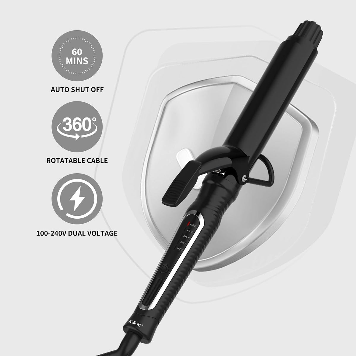 K&K 1.25" Professional Ceramic Curling Iron Hair Curler Wand for Long Hair