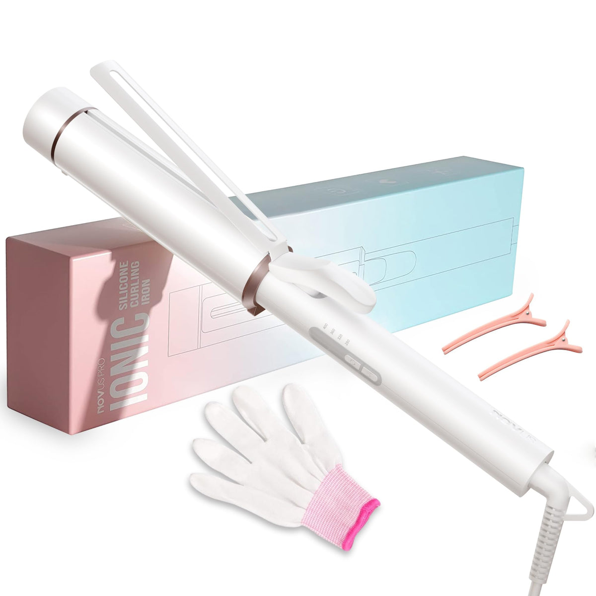 1.5 Inch Extra Large Curling Wand for Long Hair - Ceramic Tourmaline Barrel with 40000000 Negative Ions, 2 Clips & Heat-Resistant Glove