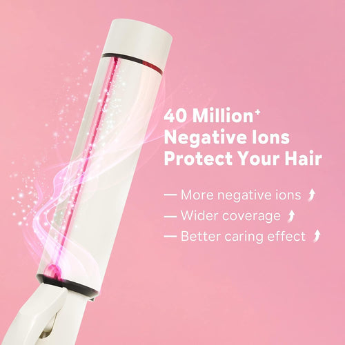 1.5 Inch Extra Large Curling Wand for Long Hair - Ceramic Tourmaline Barrel with 40000000 Negative Ions, 2 Clips & Heat-Resistant Glove