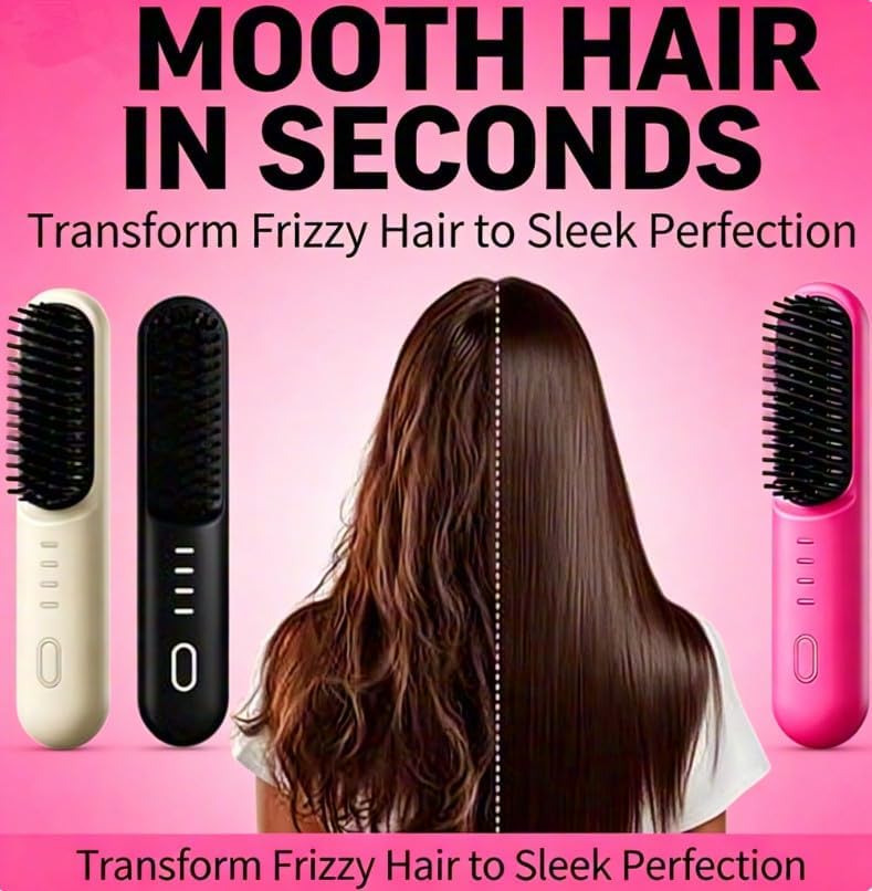 Cordless Hair Straightener Brush 4 Temp Settings Ceramic Coating
