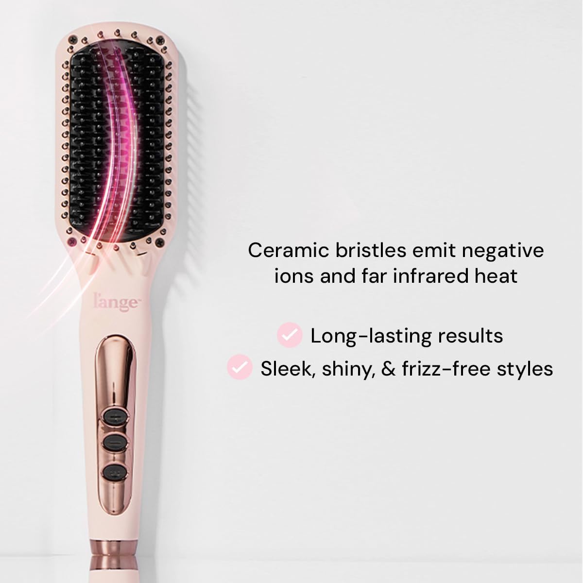 L'ANGE HAIR Le Vite Straightening Brush | Heated Hair Tool for Smoother, Frizz-Controlled Look | Dual-Voltage Hot Brush Straightener for Effortless Styling & Shine | Ceramic Standard Size (Blush)