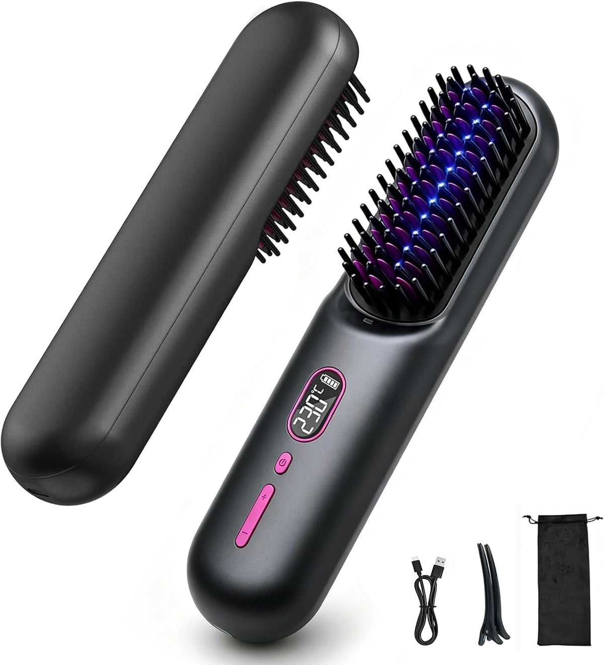 Go Brush Pro Cordless Hair Straightener Brush 9600mAh Rechargeable