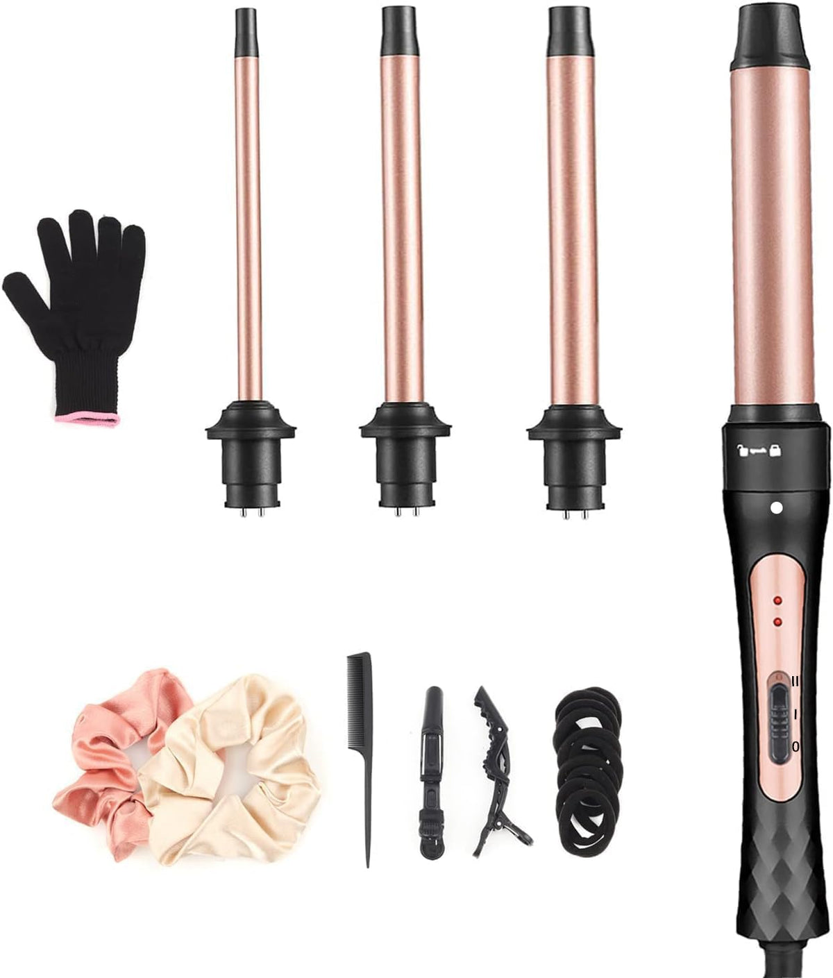 JAETON Curling Iron Wand Set 3 in 1 with 0.35"-1.25" Ceramic Barrels