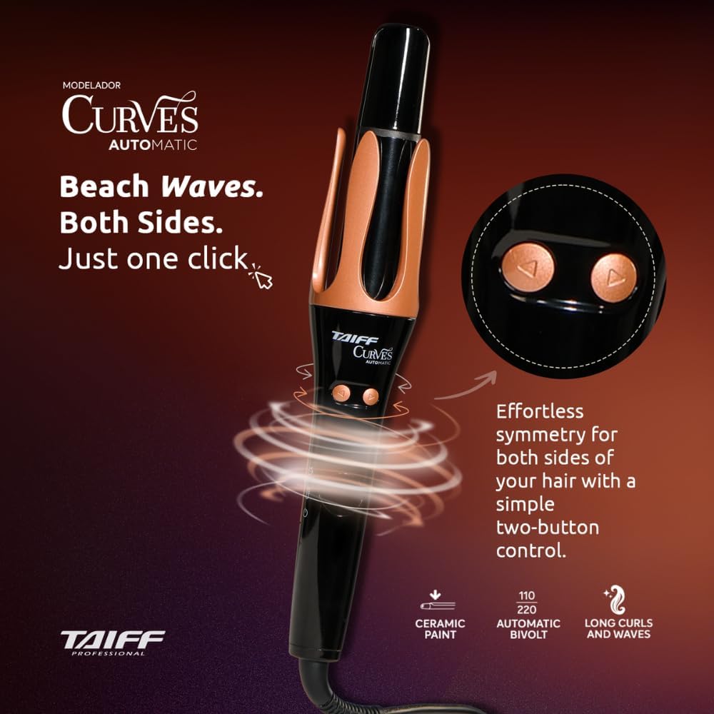 Taiff Automatic Curling Iron | 1¼" Rotating Barrel with Ion Technology | PTC Fast Heating | 3 Heat Settings 340°F–410°F | Dual Voltage Hair Curler for Smooth Frizz Free Long Lasting Curls