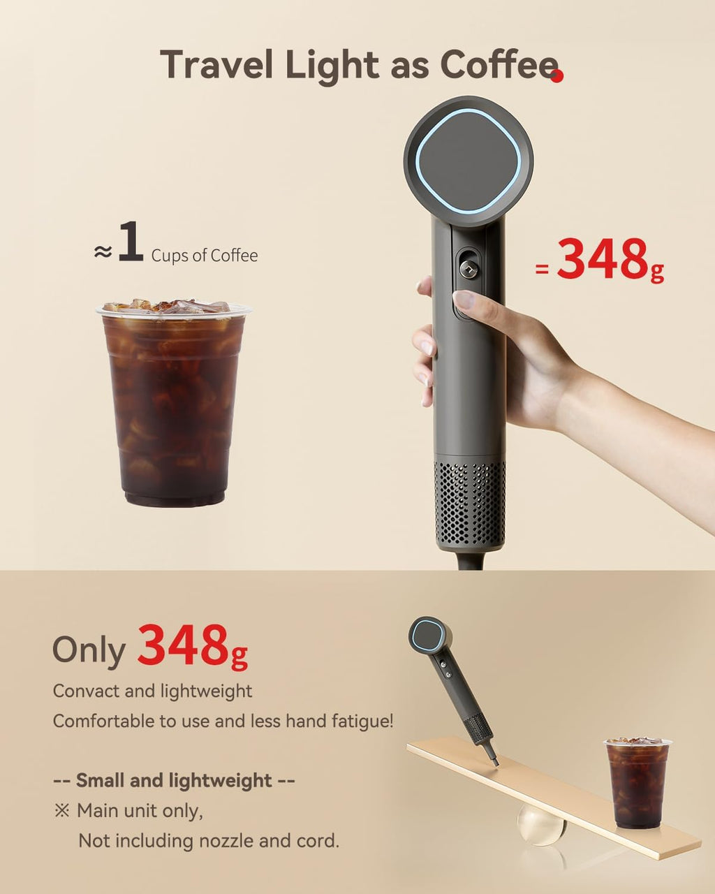 Hair Dryer, 160000 RPM High-Speed Brushless Motor, Gray