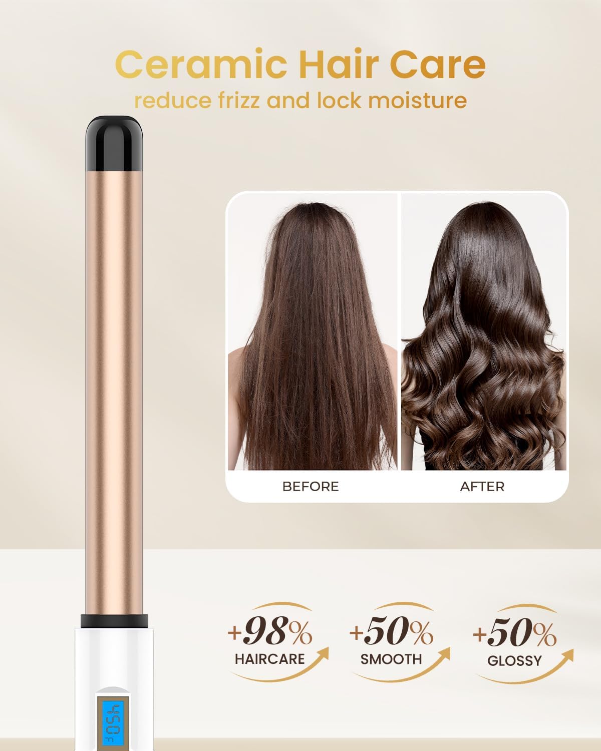 1 Inch Extra Long Barrel Curling Wand Ceramic for Long Hair No-Clamp
