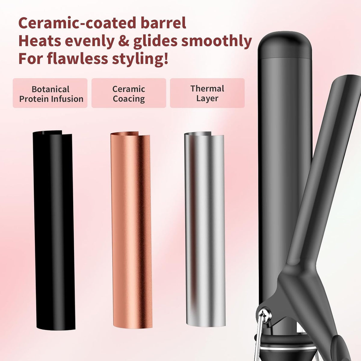 SAOSA 1 1/2 Inch Curling Iron, Tourmaline Ceramic Extra Long Barrel Curling Iron 1.5 Inch with Auto Shut-Off, Dual Voltage 110-240V Hair Curler Suitable for Travel, Including Glove