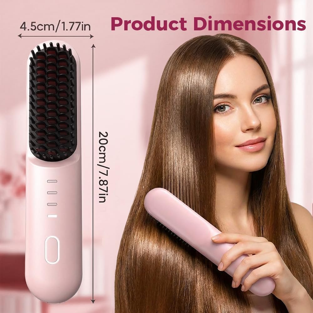 Go Brush - Pro for Short Hair - 2026 Upgraded Cordless Straightening Brush with 30s Fast Heat, 3 Temperature Settings, Ionic & Ceramic Care, 2500mAh USB-C Rechargeable for Frizz-Free Styling