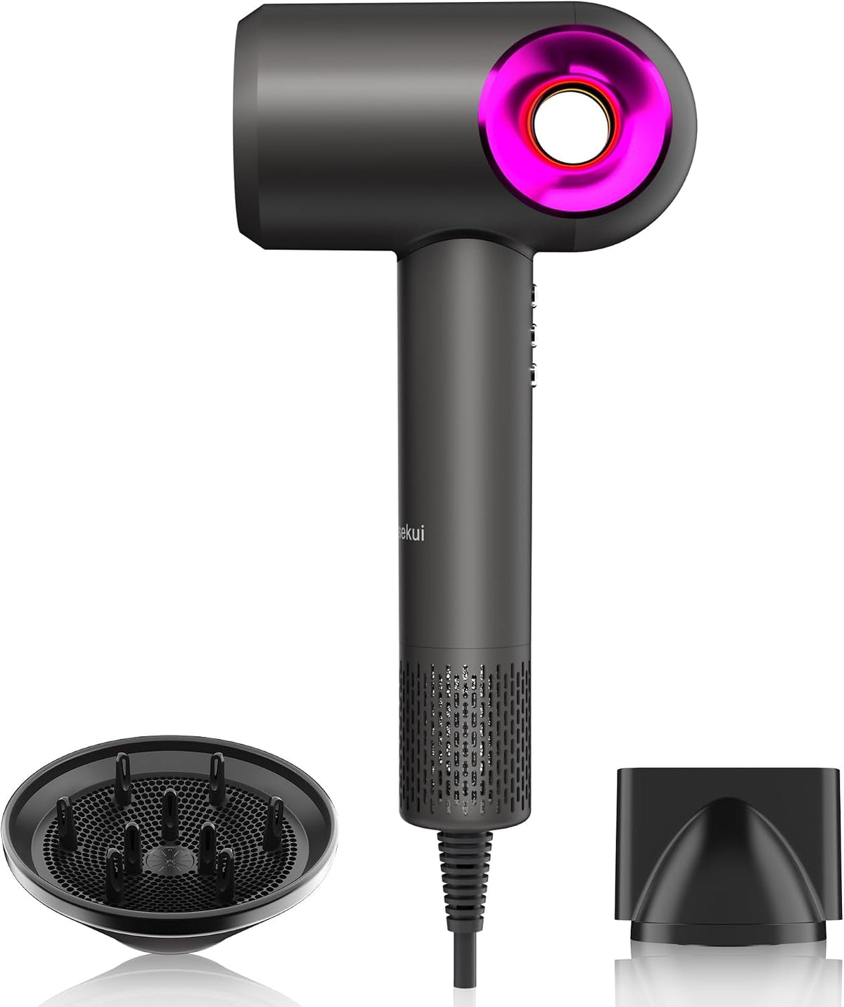 Hair Dryer, High-Speed Ionic Low Noise Blow Dryer with Diffuser for Fast Drying, Professional 500 Millions Negative Ionic Thermo-Control Hairdryer, Travel with Magnetic Diffuser & Nozzle