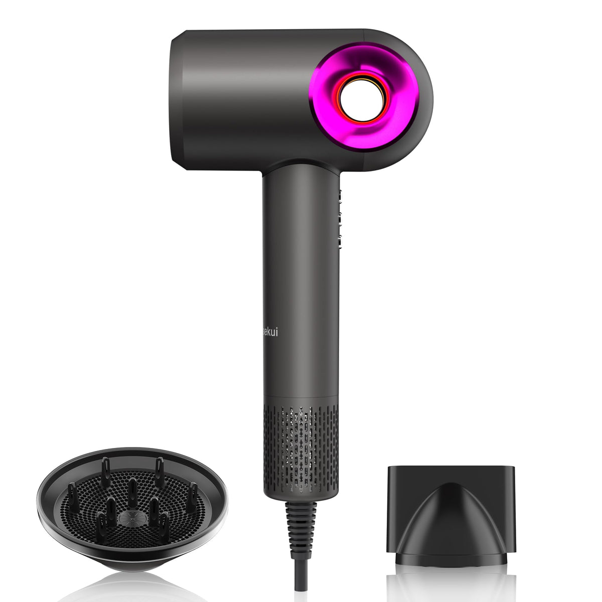 Hair Dryer, High-Speed Ionic Low Noise Blow Dryer with Diffuser for Fast Drying, Professional 500 Millions Negative Ionic Thermo-Control Hairdryer, Travel with Magnetic Diffuser & Nozzle
