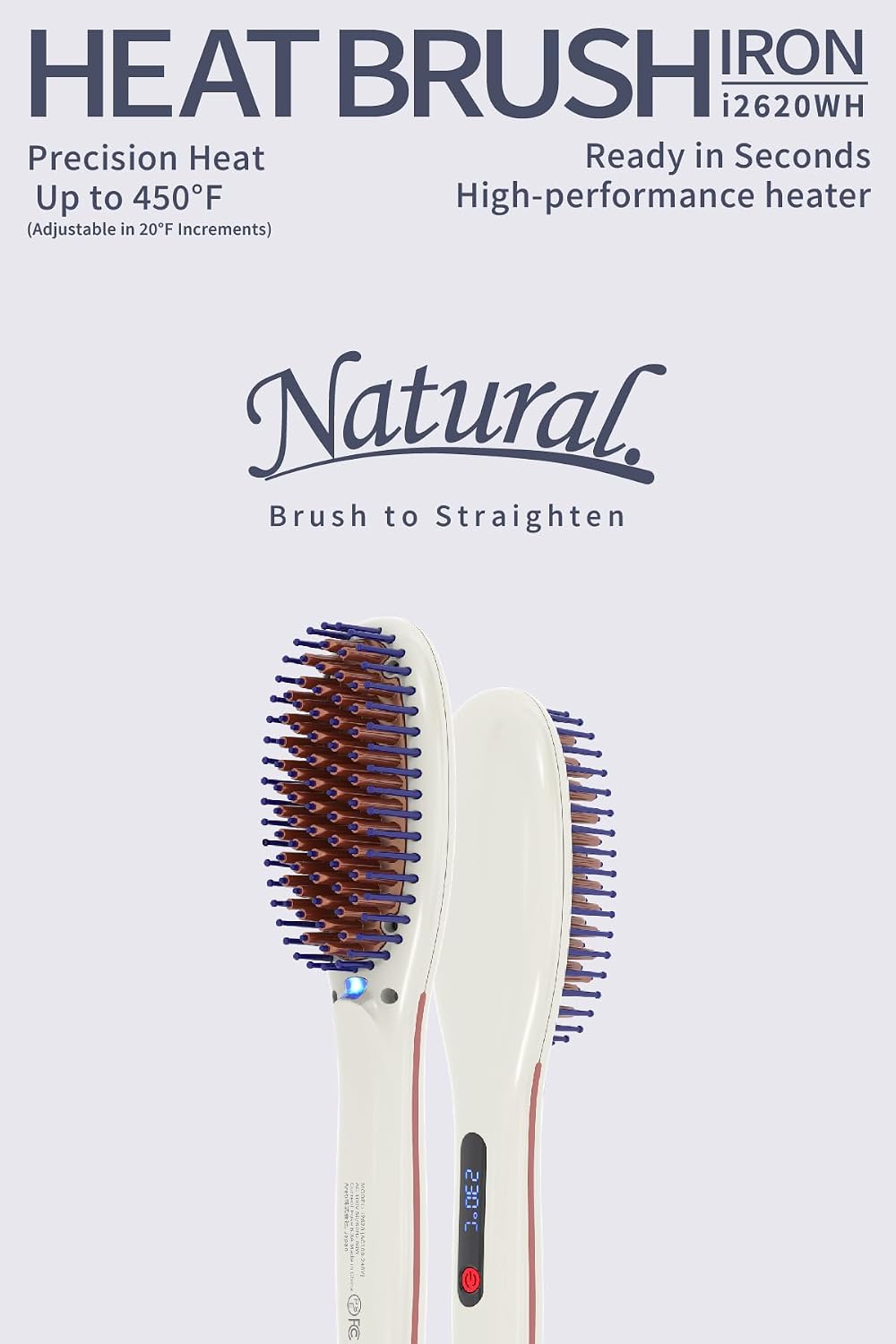 Areti Japan Ionic Hair Straightener Brush, Fast Heating 320°F-450°F, Ceramic Coating & Scalp-Protecting Silicone-Tipped Pins, Travel Dual Voltage, White (i2620WH)