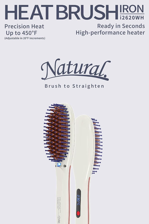 Areti Japan Ionic Hair Straightener Brush, Fast Heating 320°F-450°F, Ceramic Coating & Scalp-Protecting Silicone-Tipped Pins, Travel Dual Voltage, White (i2620WH)