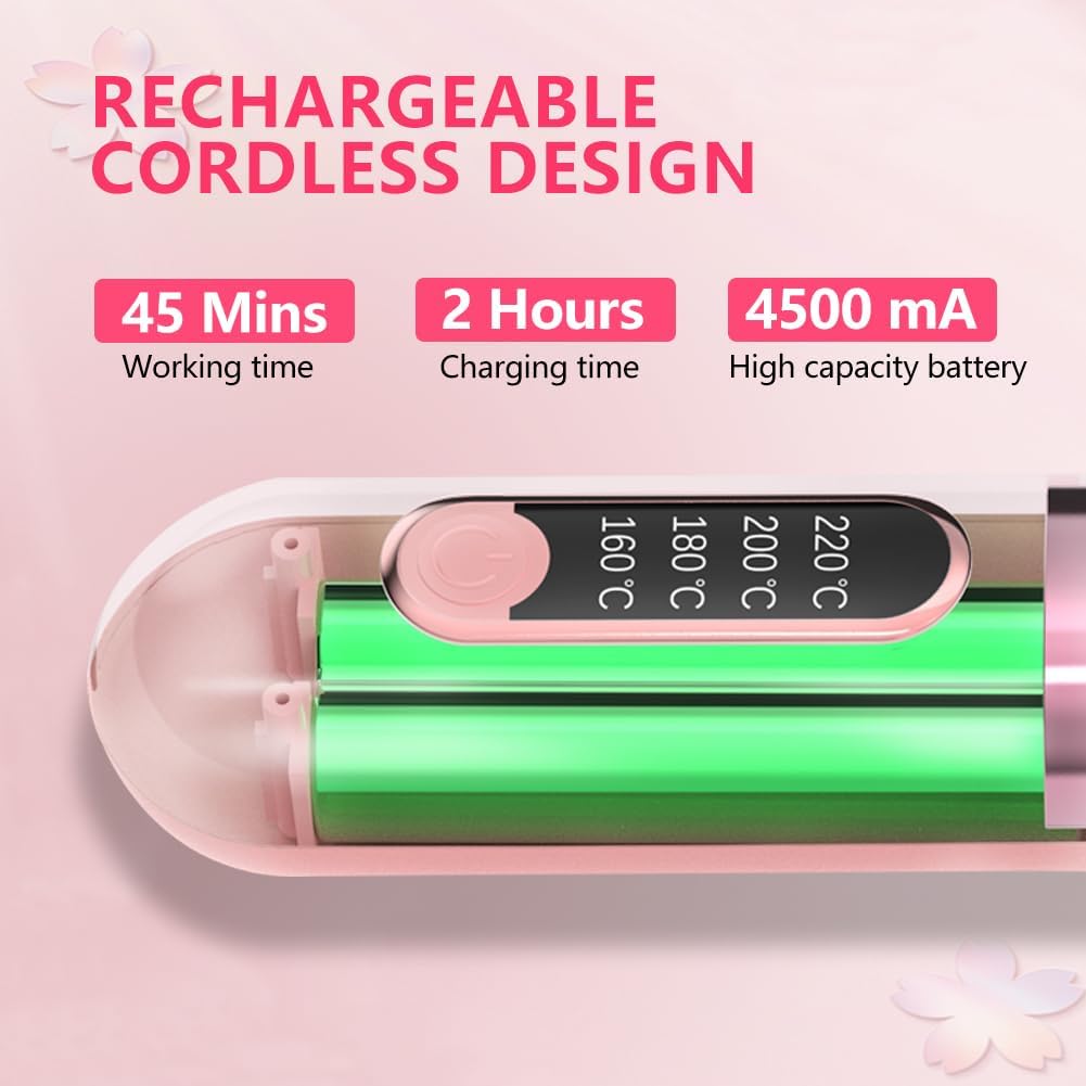 Cordless Hair Straightener Brush, Portable Straightening Brush for Women, Mini Negative Ion Hot Comb for Travel, 30Mins Auto-Off, USB Rechargeable, Fast Heating 4 Temperature Settings (Pink)