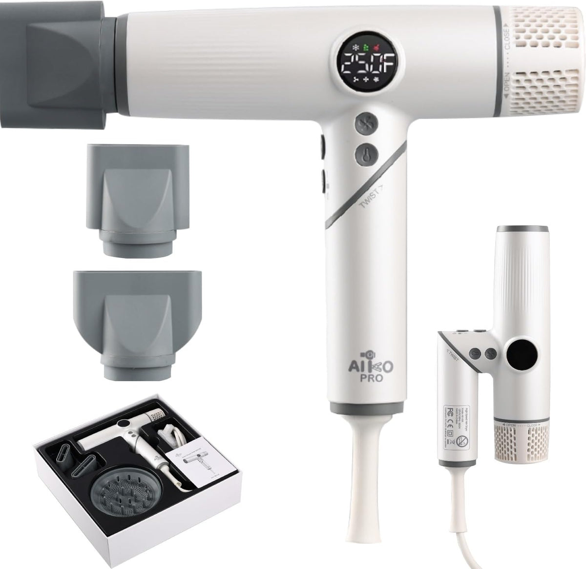 AIKO PRO Salon Ionic Hair Dryer, 1800W High-Speed Foldable Travel Blow Dryer, Brushless Motor for Fast Drying & Frizz Control, 3 Temps & 3 Speeds, Lightweight, Portable & Quiet with 3 Magnetic Nozzles