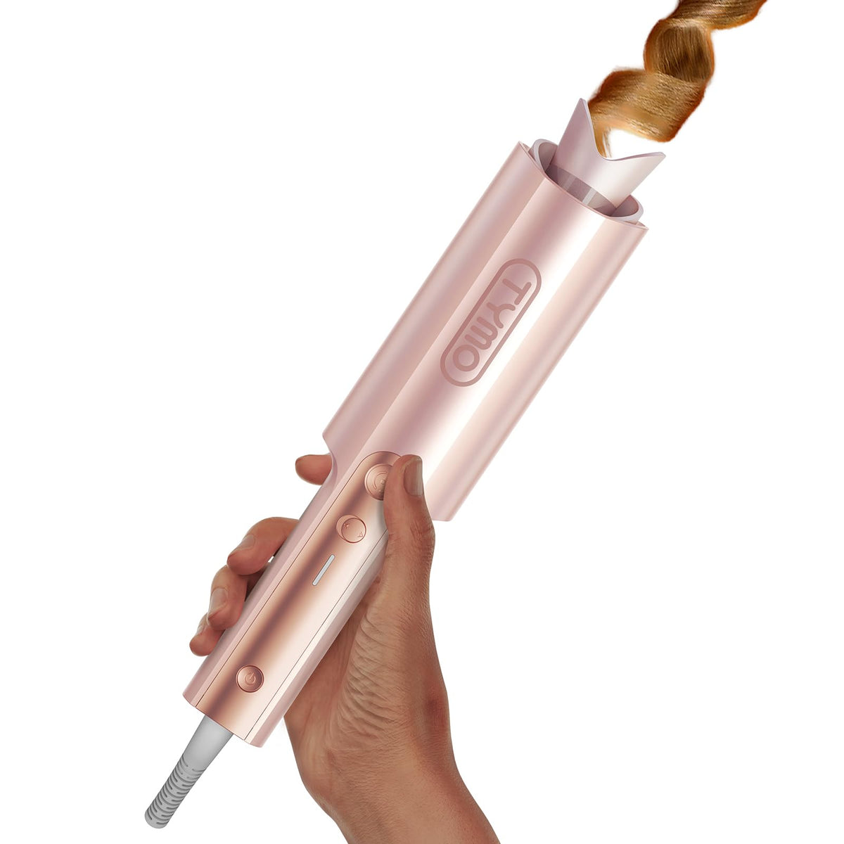 TYMO CurlPro Plus Automatic Rotating Curling Iron - Upgraded Long Barrel Curling Wand for Beach Waves & Long Hair, Ceramic Hair Curler for Women, Anti-Scald, 600M Ionic, Dual Voltage, Gold, 1 Inch