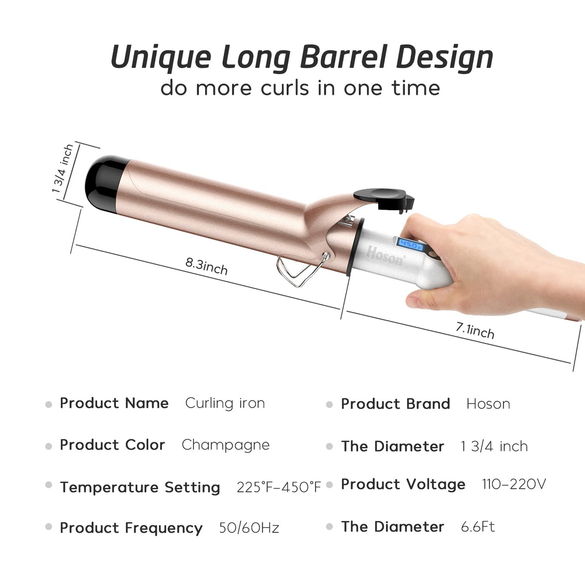 HOSON 1.75 Inch Curling Iron Ultra-Large Extended Barrel 1 3/4 Inch