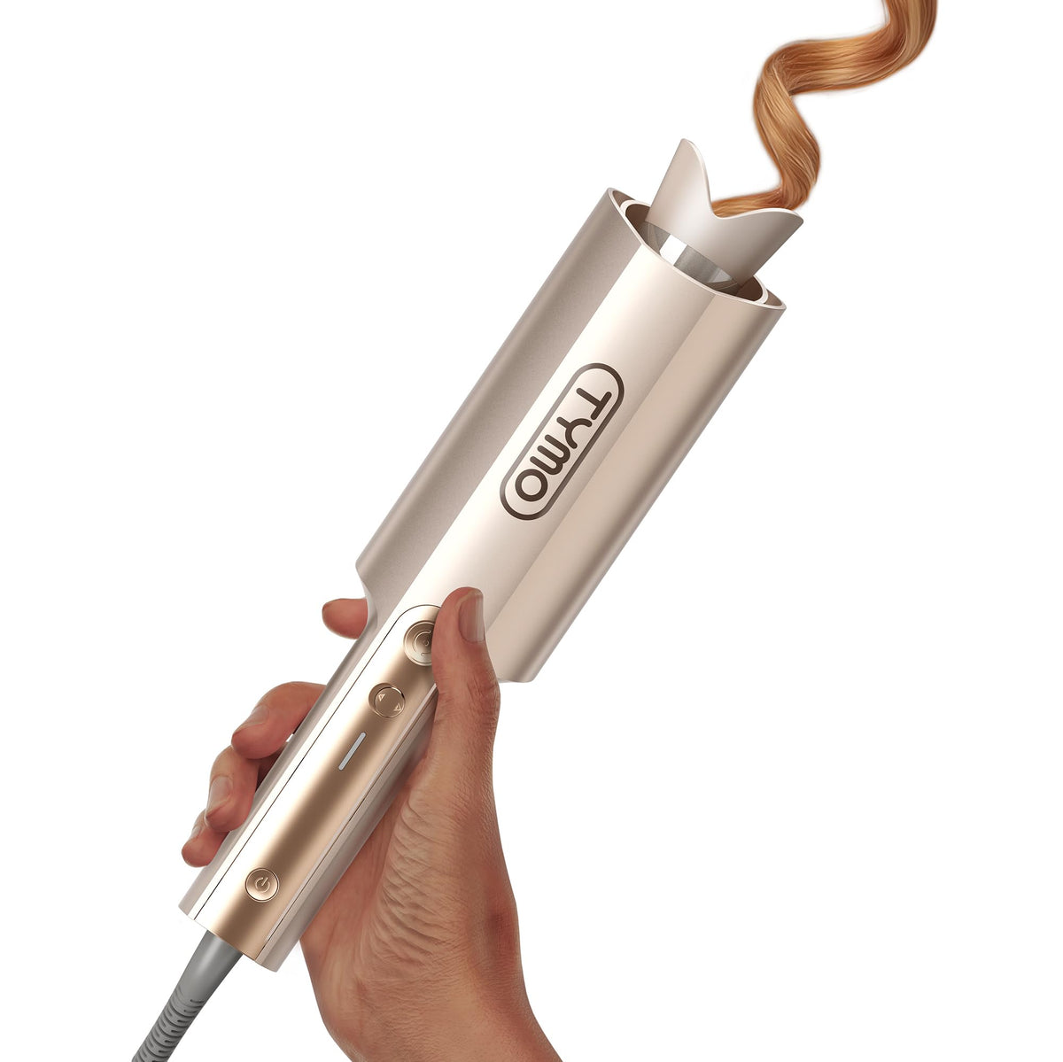 TYMO CurlPro Plus Automatic Rotating Curling Iron - Upgraded Long Barrel Curling Wand for Beach Waves & Long Hair, Ceramic Hair Curler for Women, Anti-Scald, 600M Ionic, Dual Voltage, Gold, 1 Inch