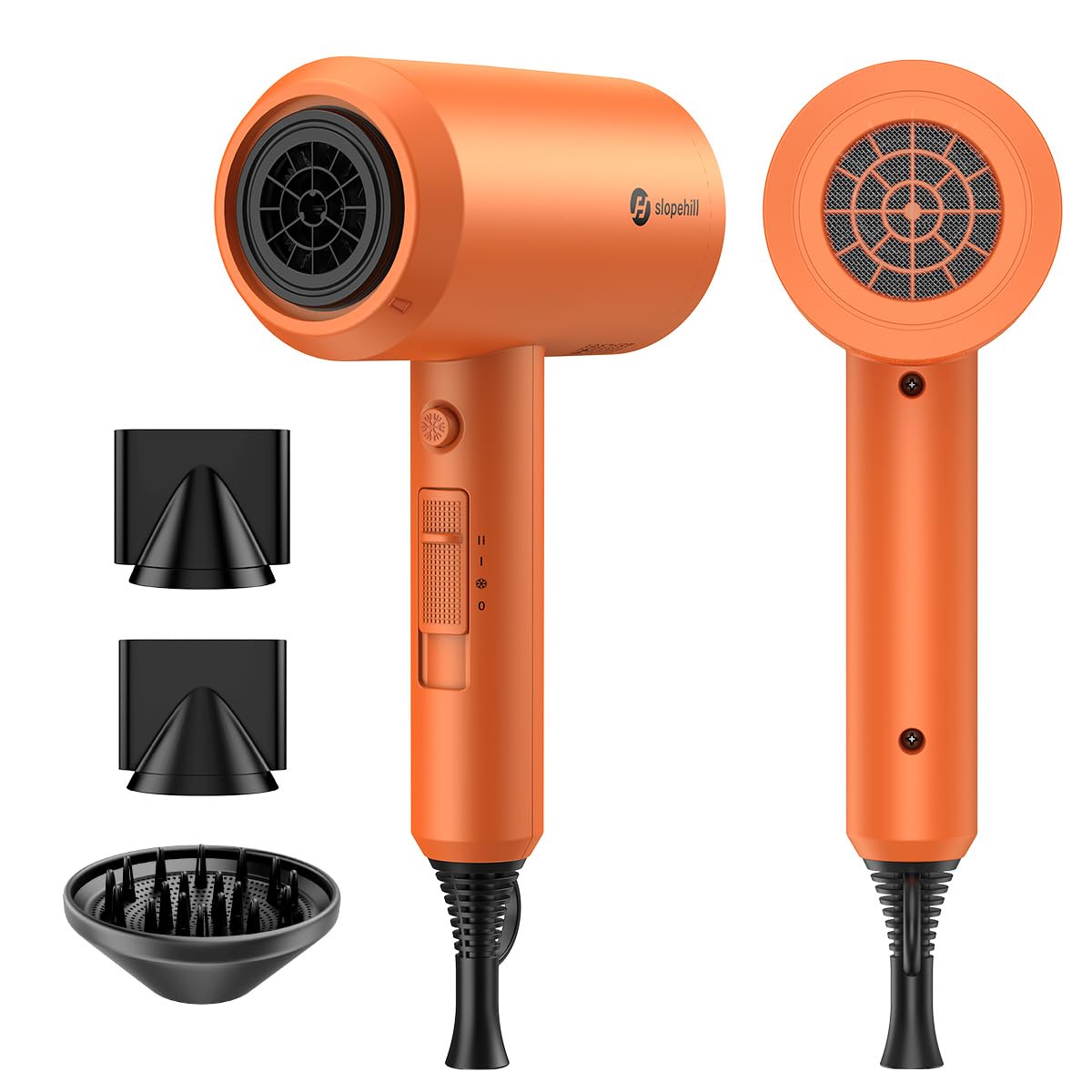 slopehill Professional Ionic Hair Dryer, Powerful 1800W Fast Drying Low Noise Blow Dryer with 2 Concentrator Nozzle 1 Diffuser Attachments for Home Salon Travel (Black)