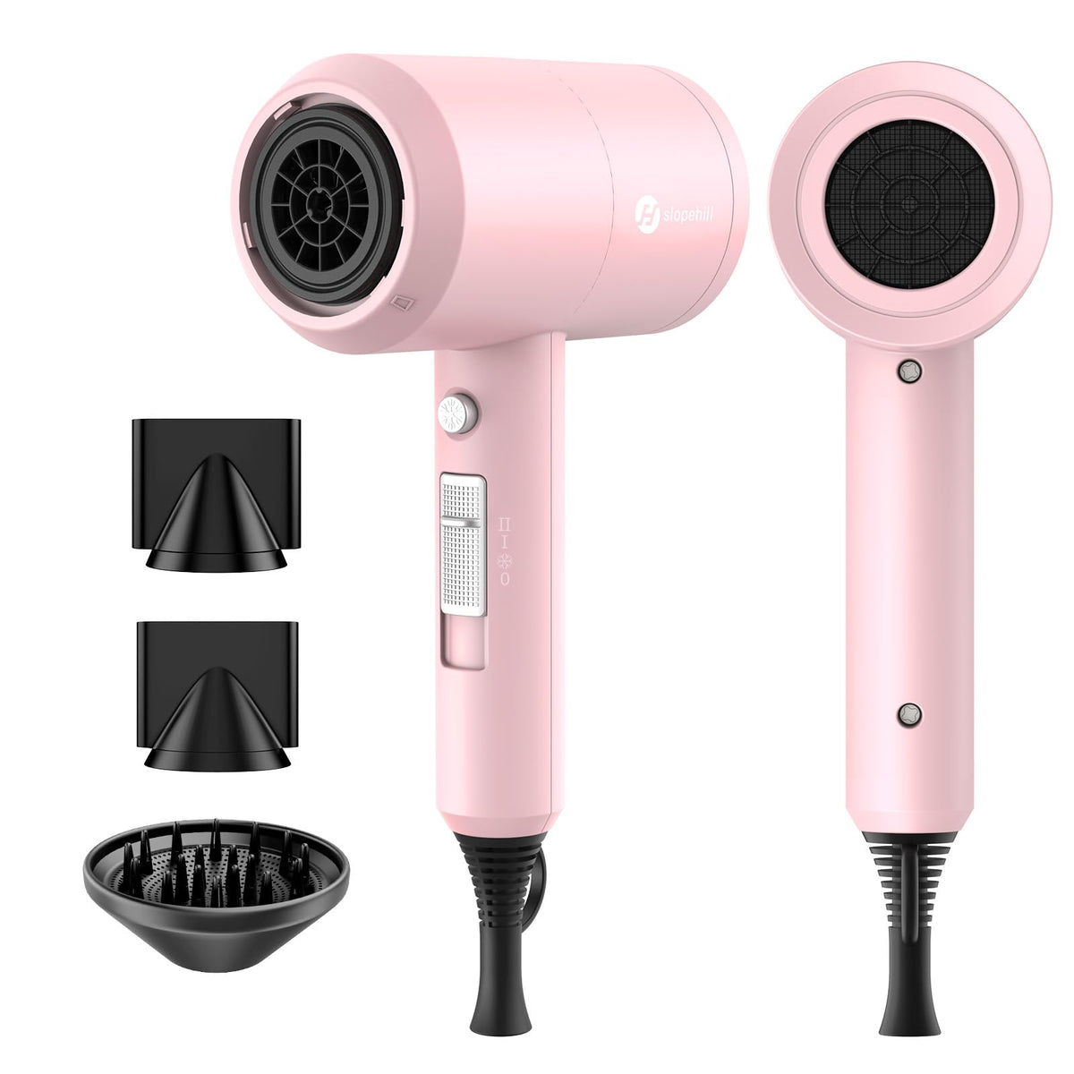 slopehill Professional Ionic Hair Dryer, Powerful 1800W Fast Drying Low Noise Blow Dryer with 2 Concentrator Nozzle 1 Diffuser Attachments for Home Salon Travel (Black)