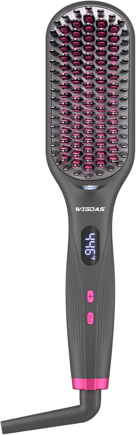 Hair Straightener Brush, Ionic, Dual Voltage, 11 Heat Settings (Gray)