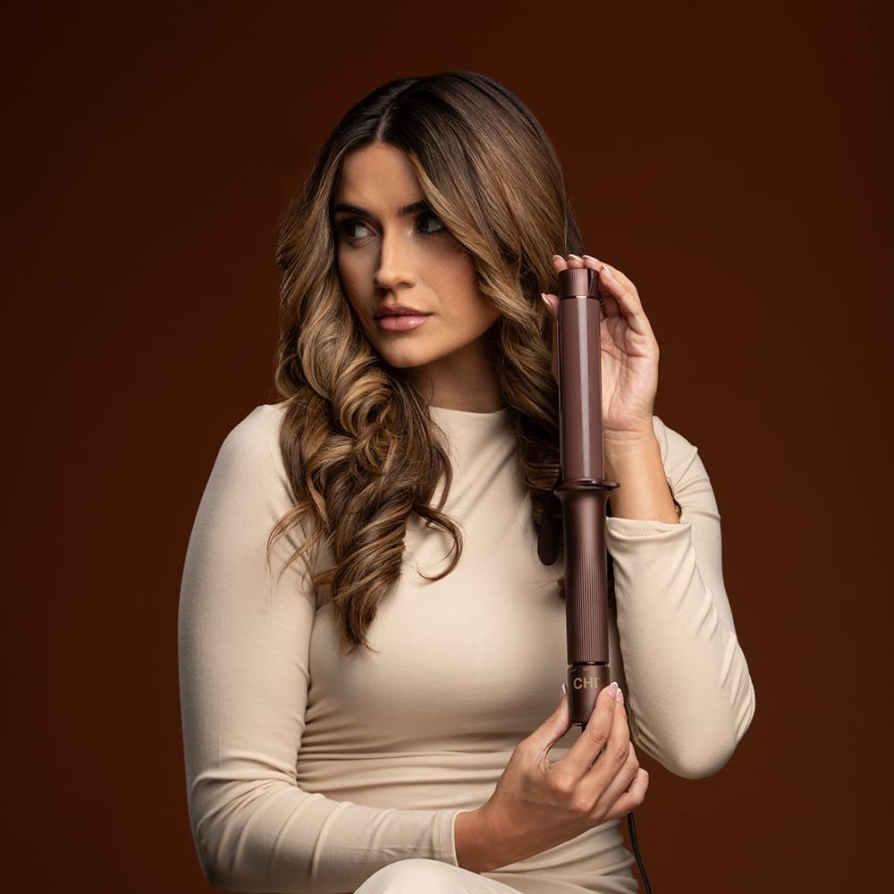 CHI Ceramic Curling Iron & 44 Iron Guard (2 Oz), 1.25", Chocolate