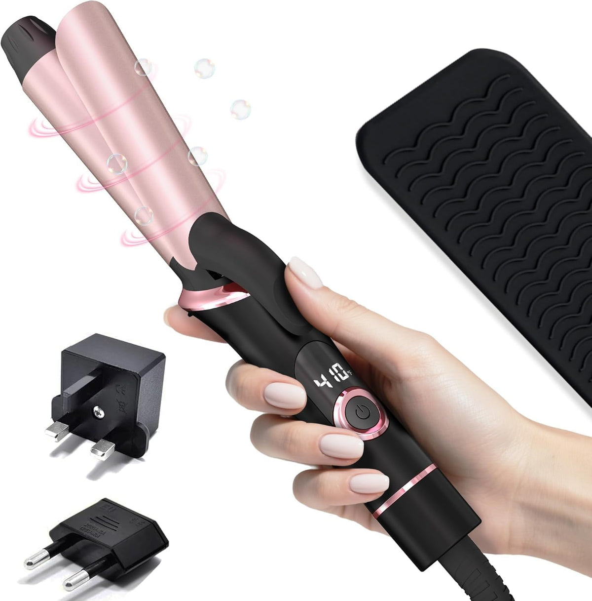 Travel Curling Iron, Dual Voltage with European, UK Plug Adapter, Small Hair Curler for Women, 5 Temperature Settings for All Hair Types up to 410℉, 1 Inch