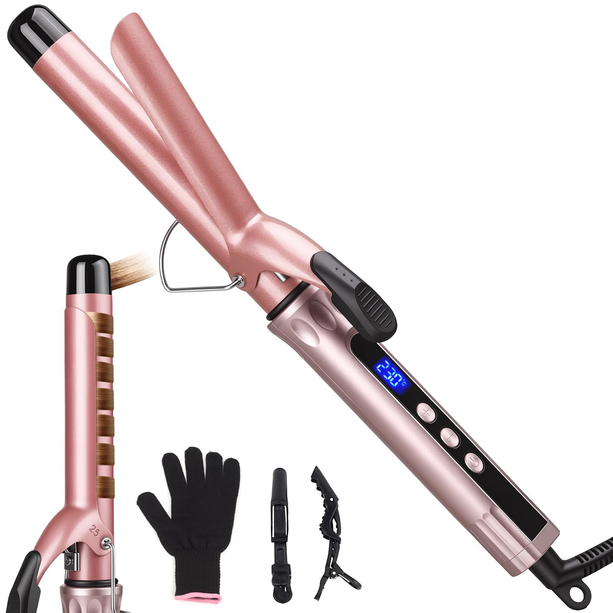 JAETON Hair Curling Iron Wand 1 1/4-Inch for Loose Curls, 190-450℉