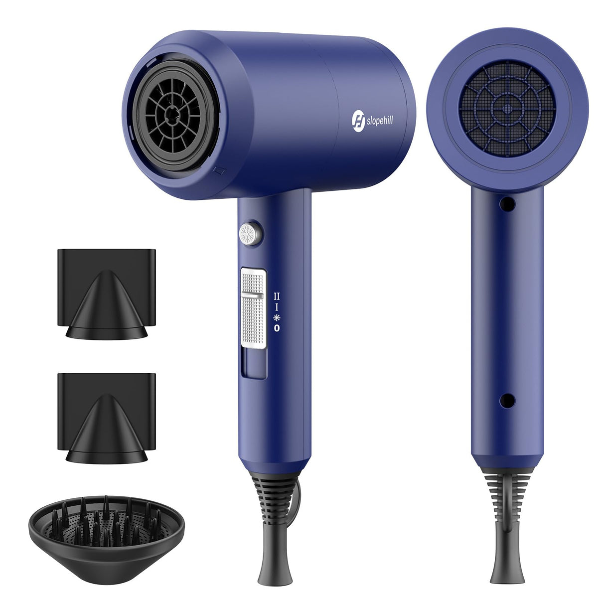 slopehill Professional Ionic Hair Dryer, Powerful 1800W Fast Drying Low Noise Blow Dryer with 2 Concentrator Nozzle 1 Diffuser Attachments for Home Salon Travel (Black)