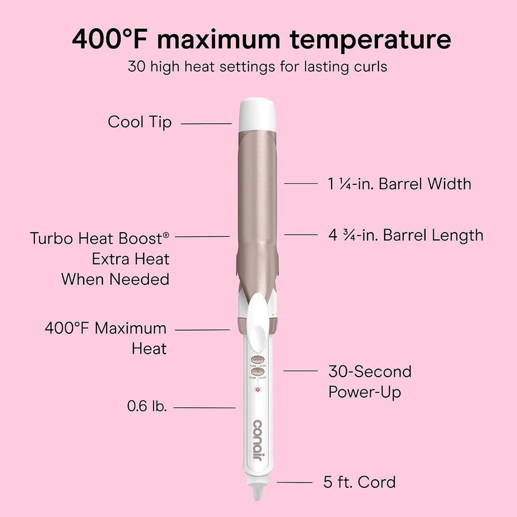 Conair Curling Iron, Double Ceramic, 1 1/4-in. Width, White/Rose Gold