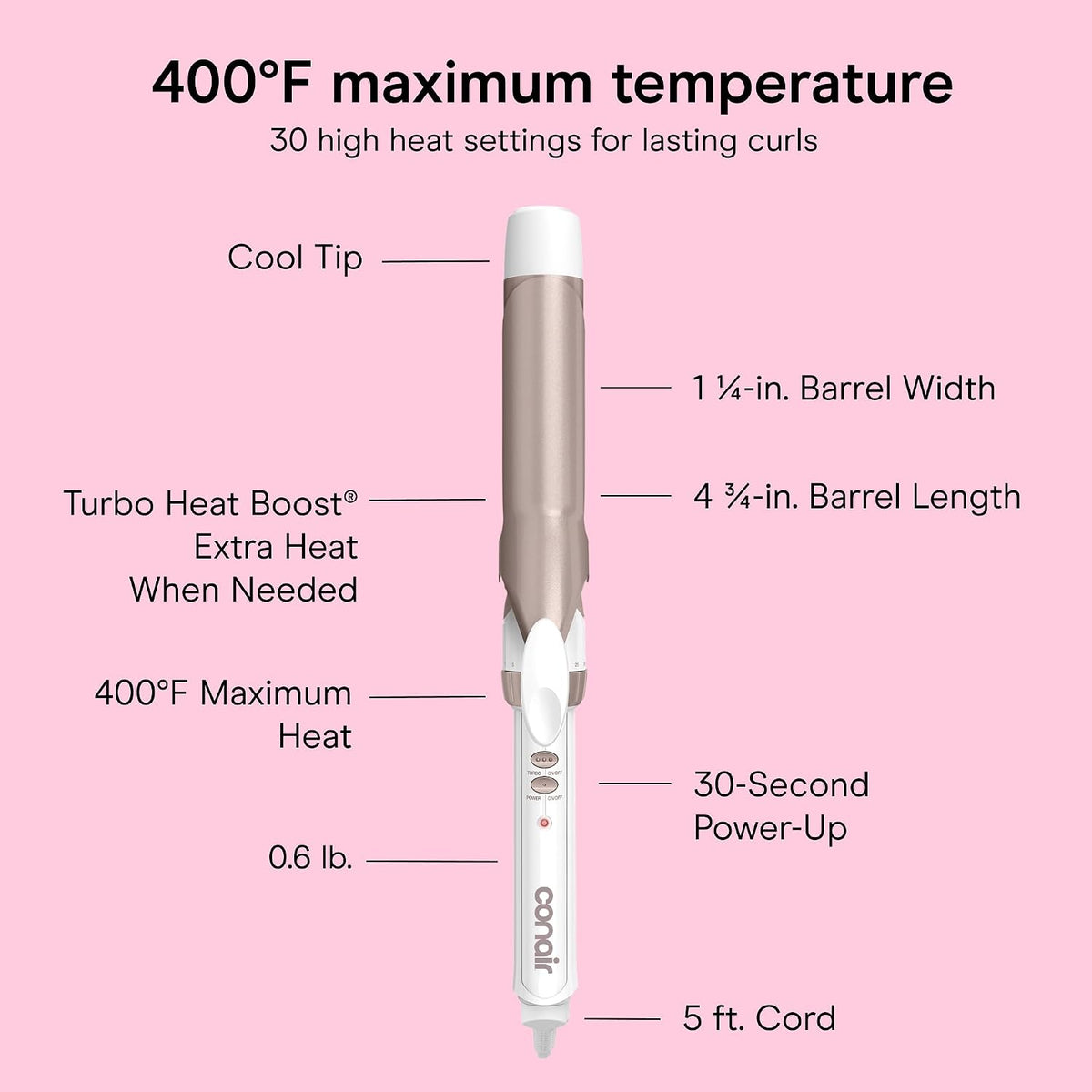 Conair Curling Iron, Double Ceramic, 1 1/4-in. Width, White/Rose Gold
