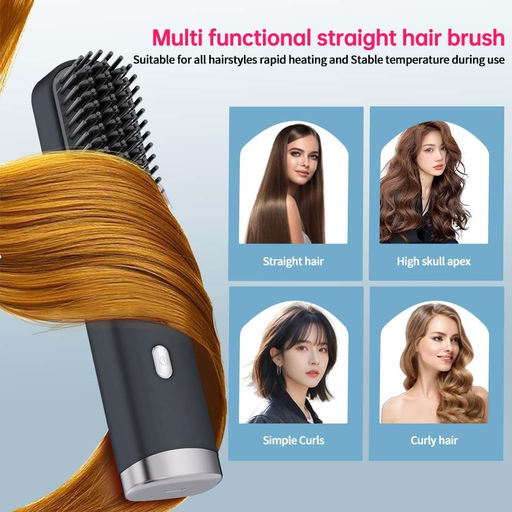 Cordless USB-C Hair Straightener Brush FastHeat (Black)