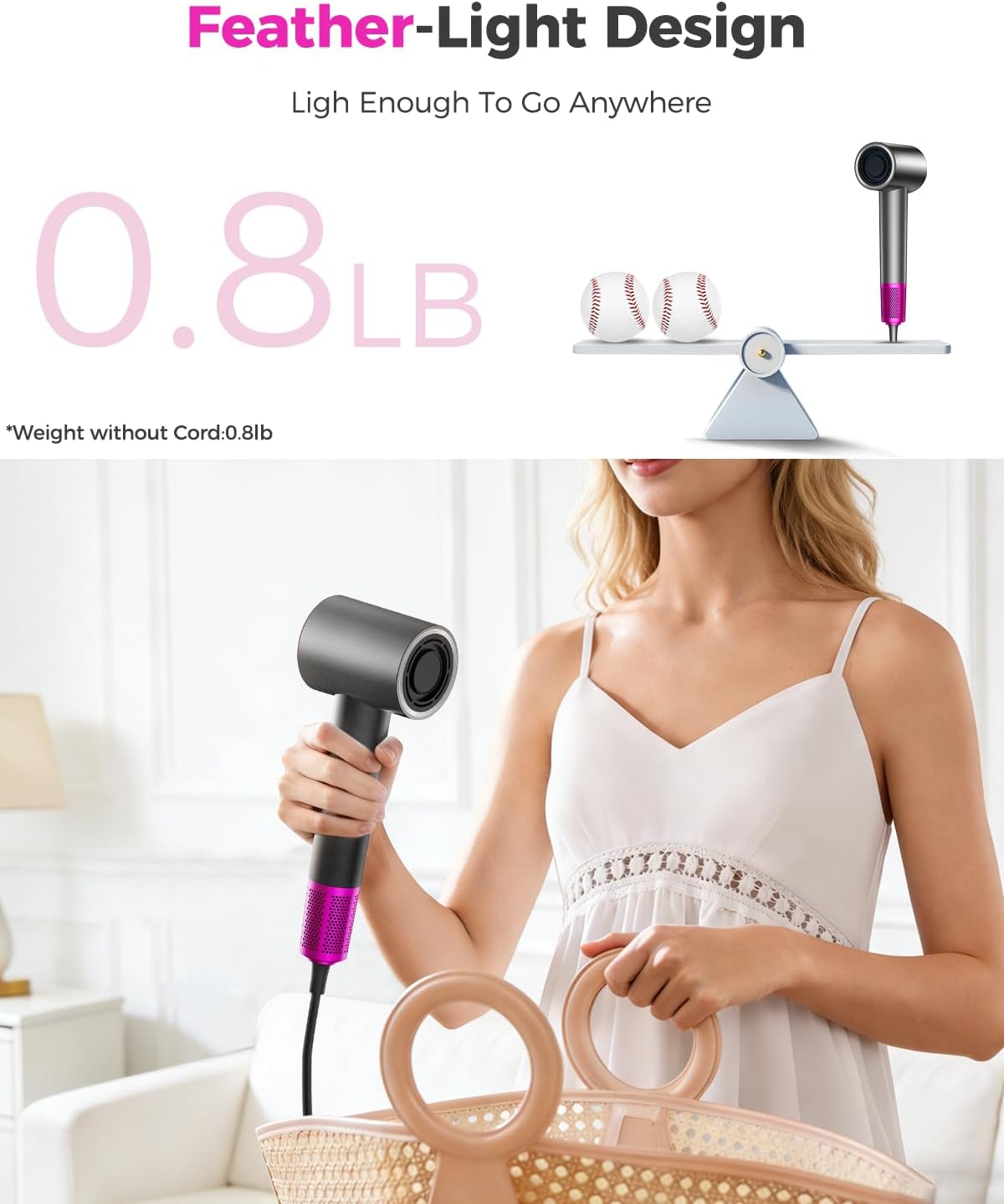 High-Speed Hair Dryer with Diffuser, Ionic Blow Dryer, Gray