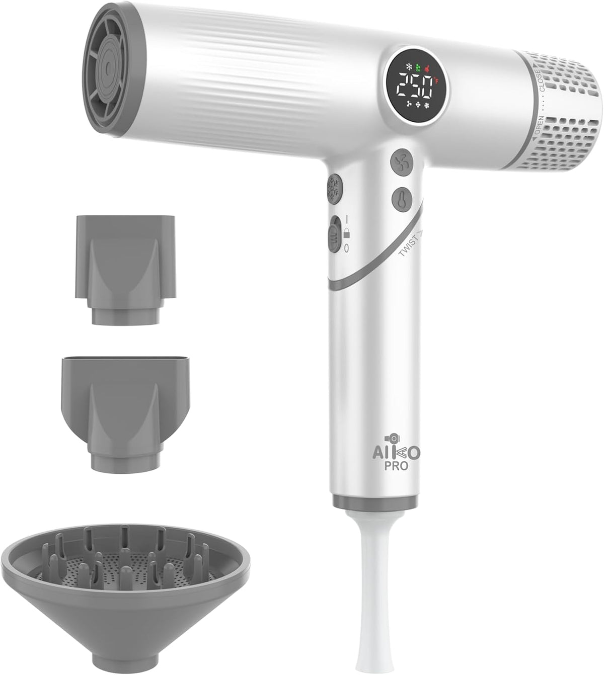 AIKO PRO Salon Ionic Hair Dryer, 1800W High-Speed Foldable Travel Blow Dryer, Brushless Motor for Fast Drying & Frizz Control, 3 Temps & 3 Speeds, Lightweight, Portable & Quiet with 3 Magnetic Nozzles