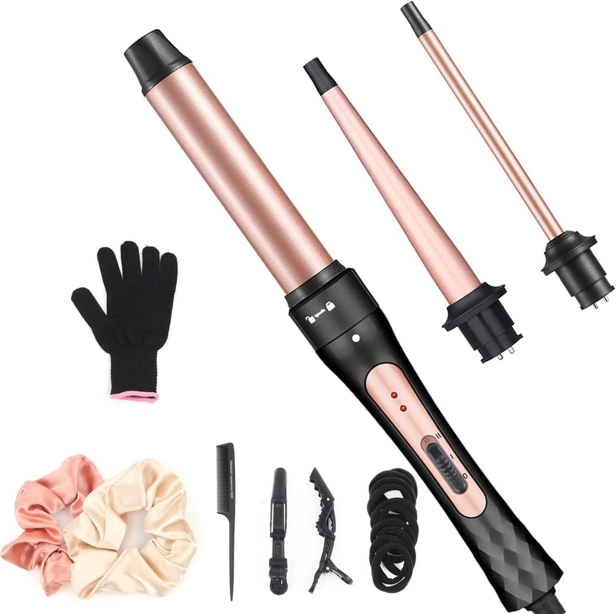 JAETON Curling Iron Wand Set 3 in 1 with 0.35"-1.25" Ceramic Barrels