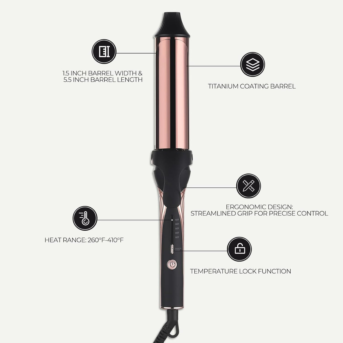 Rozamor 1.5 Inch Titanium Curling Iron, Hair Curler for Long-Lasting Curls
