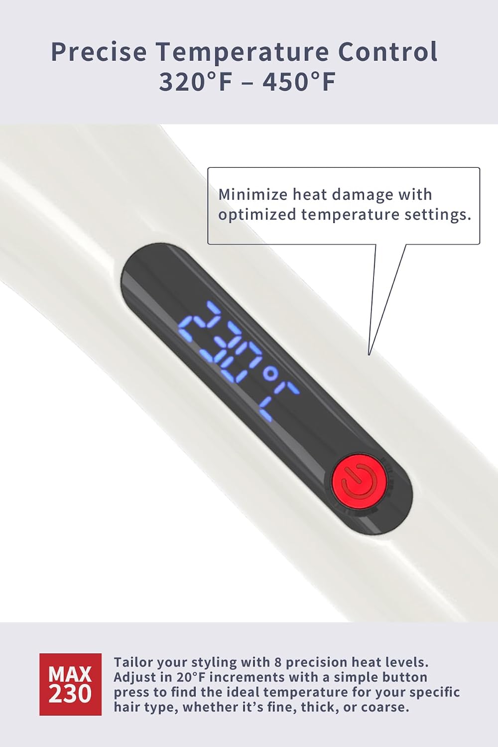 Areti Japan Ionic Hair Straightener Brush, Fast Heating 320°F-450°F, Ceramic Coating & Scalp-Protecting Silicone-Tipped Pins, Travel Dual Voltage, White (i2620WH)