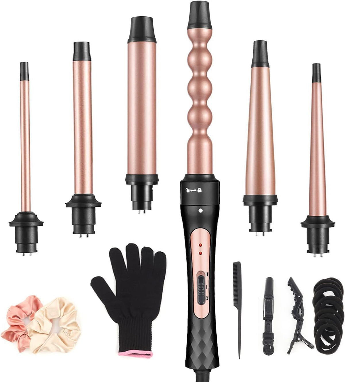 JAETON Curling Iron Wand Set 3 in 1 with 0.35"-1.25" Ceramic Barrels