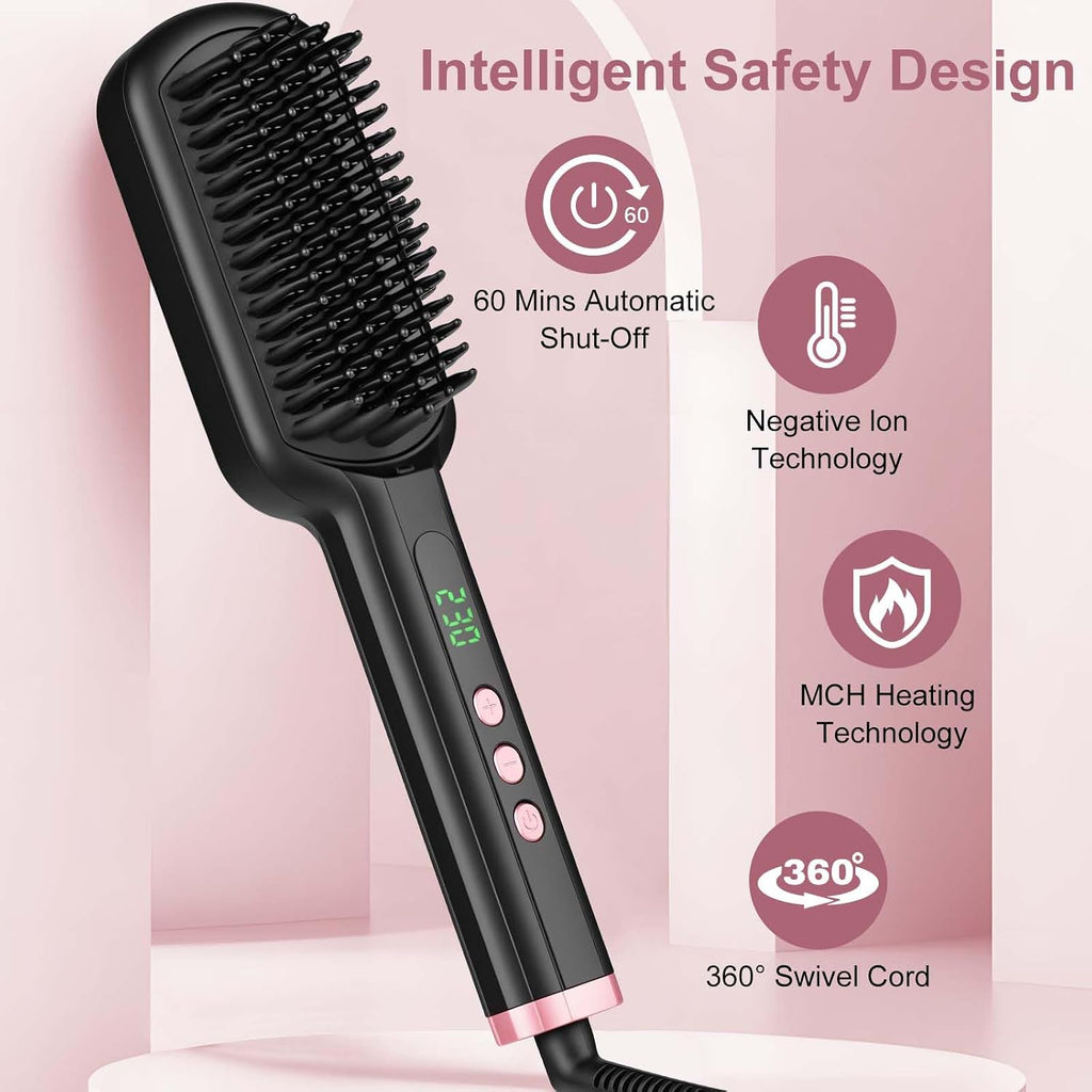 Hair Straightener Brush - SIQUER Ionic Hair Straightening Brush