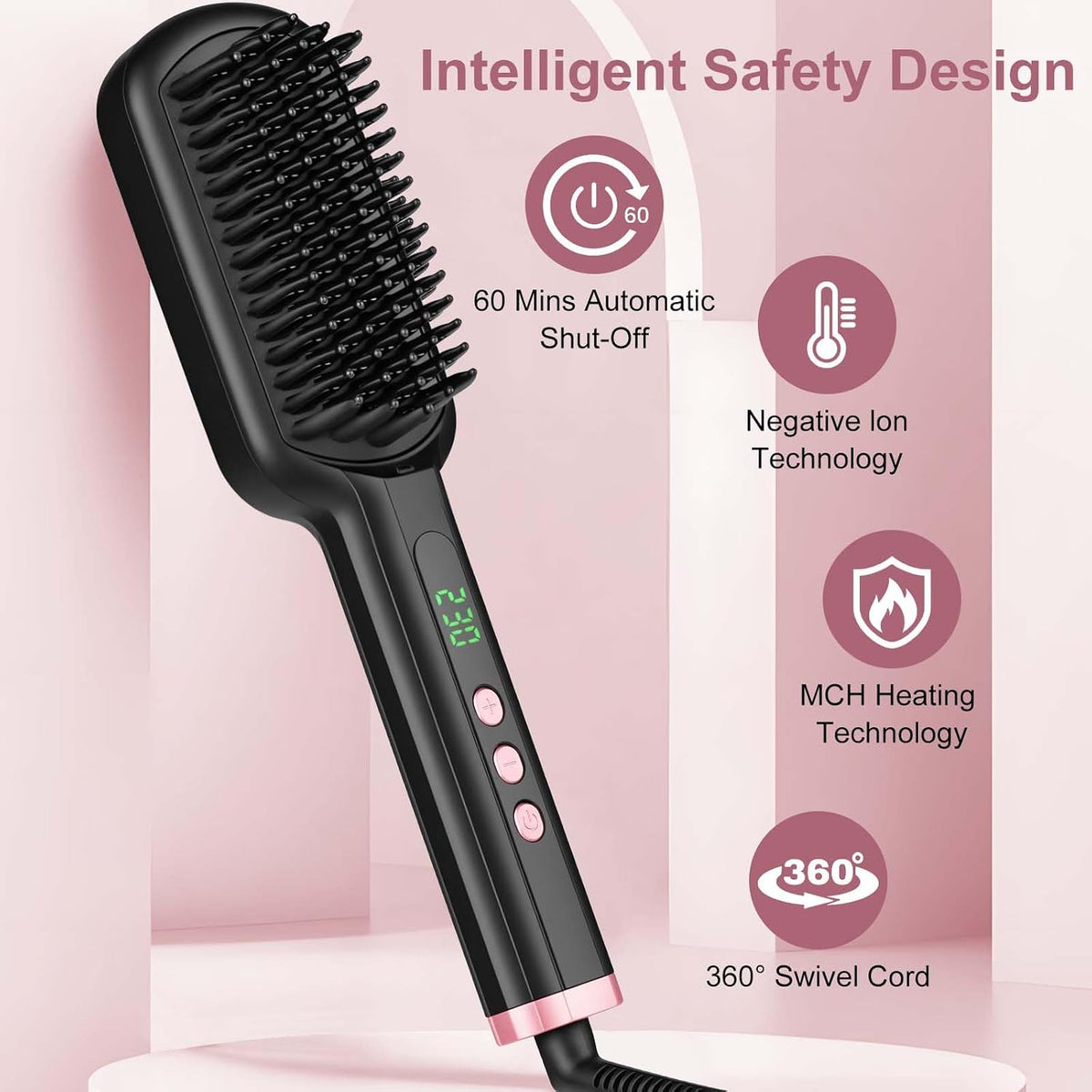Hair Straightener Brush - SIQUER Ionic Hair Straightening Brush
