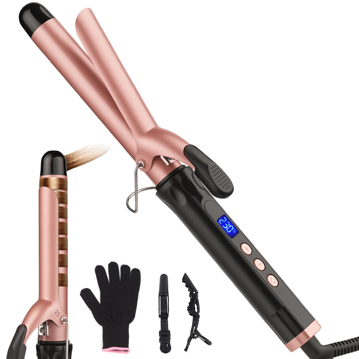 JAETON Hair Curling Iron Wand 1 1/4-Inch for Loose Curls, 190-450℉