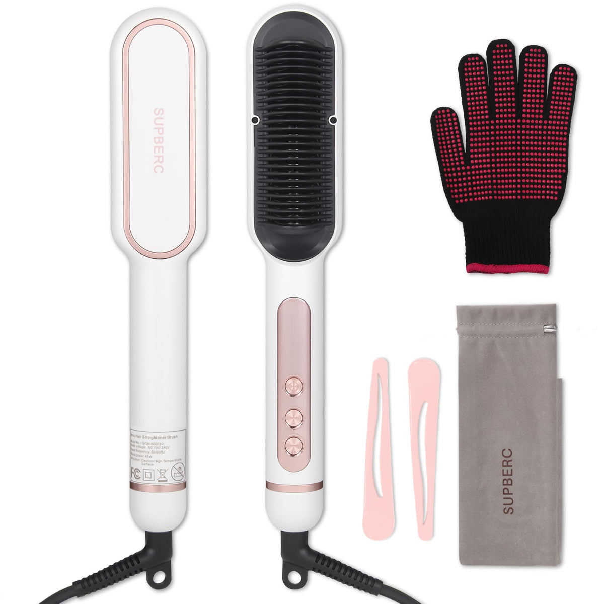 Negative Ionic Hair Straightener Brush with 9 Temp Settings, 30s Fast Heating Hair Straightening Comb with LED Display, Anti-Scald & Auto-Shut Off Hair Brush Straightener for Women (Pink)
